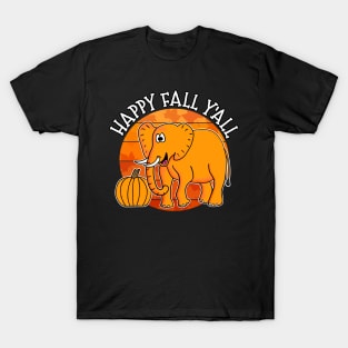 Happy Fall Y'All Elephant Autumn Thanksgiving T-Shirt